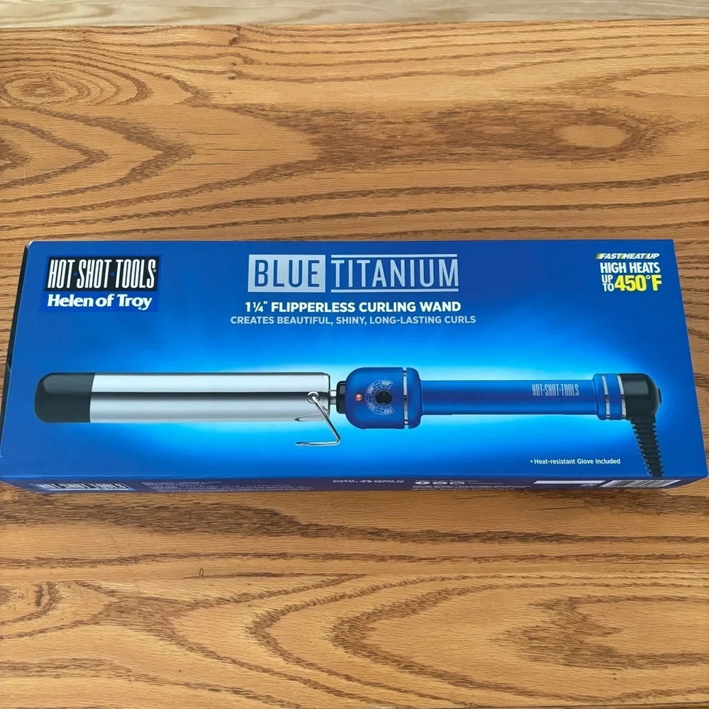 Hot Shot Tools - Helen of Troy - Blue Titanium - 1 1/4" Flipperless Curling Wand
